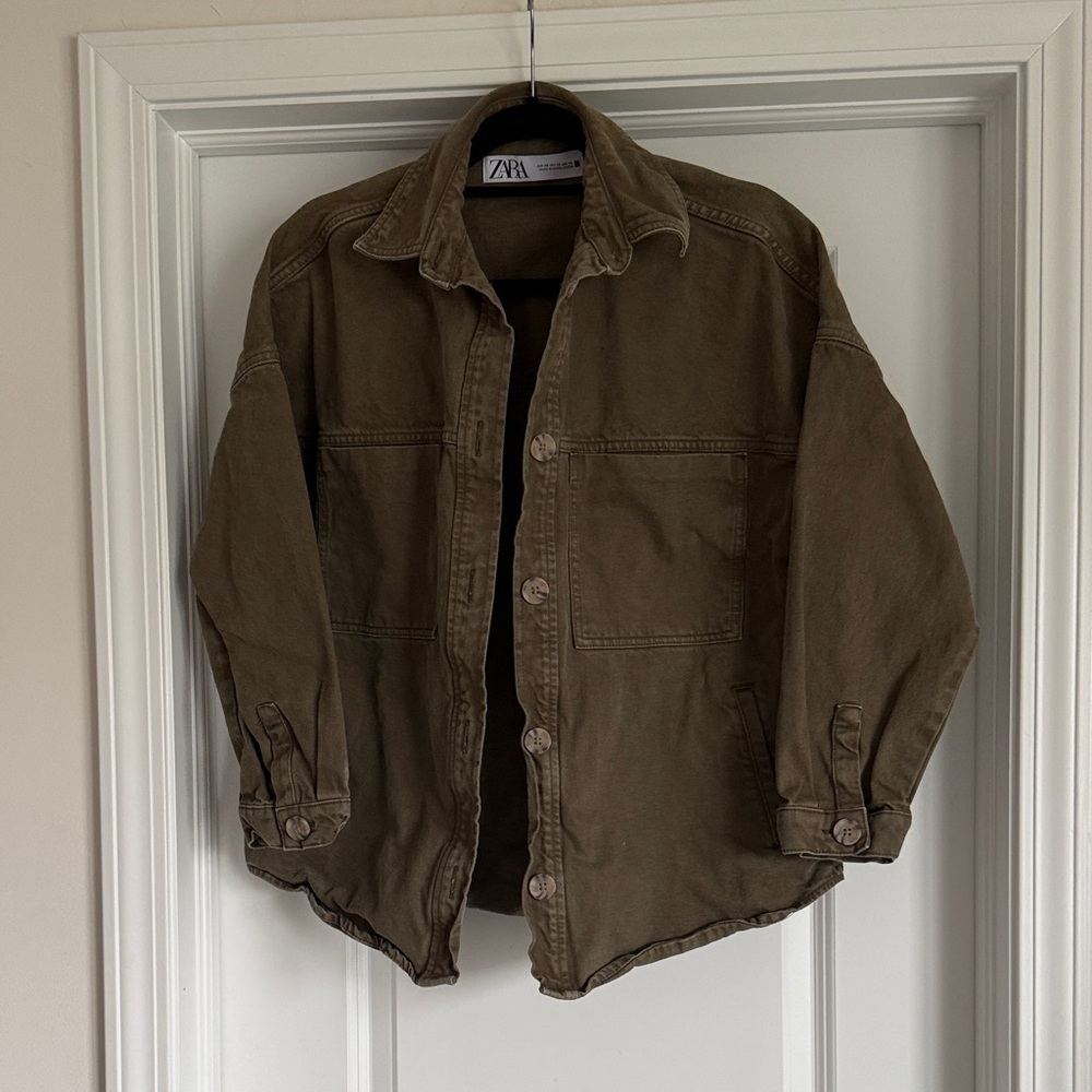 Zara Relaxed Oversized Olive Green Utility Shacket